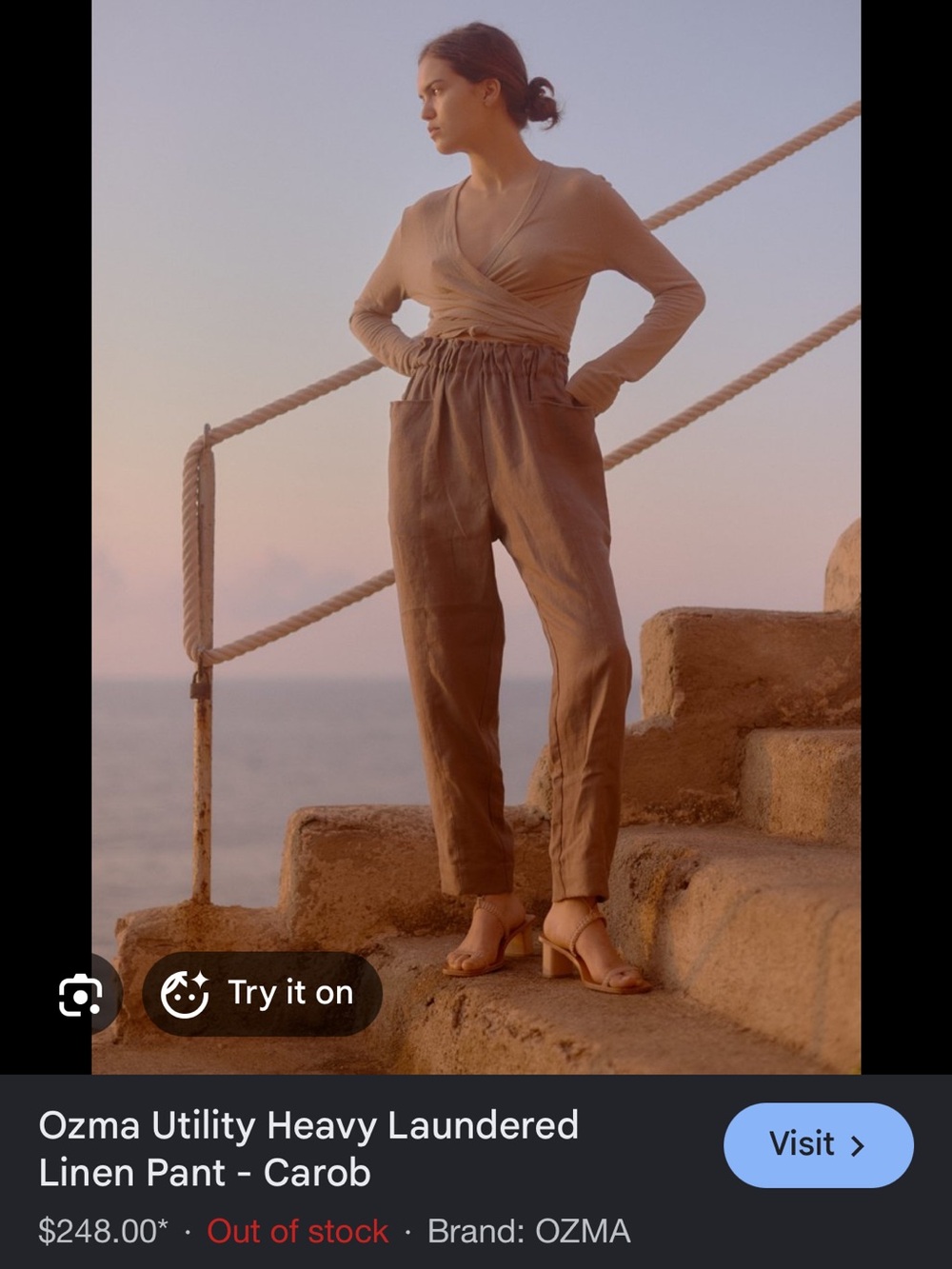 OZMA Tan Linen-Blend Relaxed Pants